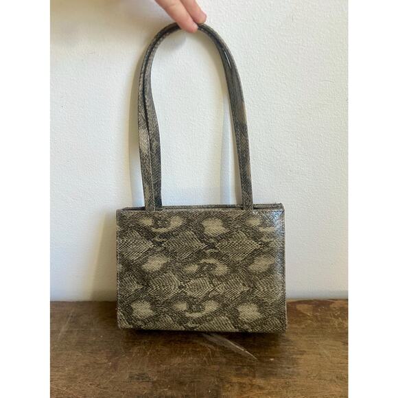 Vintage 90's Faux Snake Skin Mini Purse with Top Handle | Taupe Black Bag - Picture 1 of 7